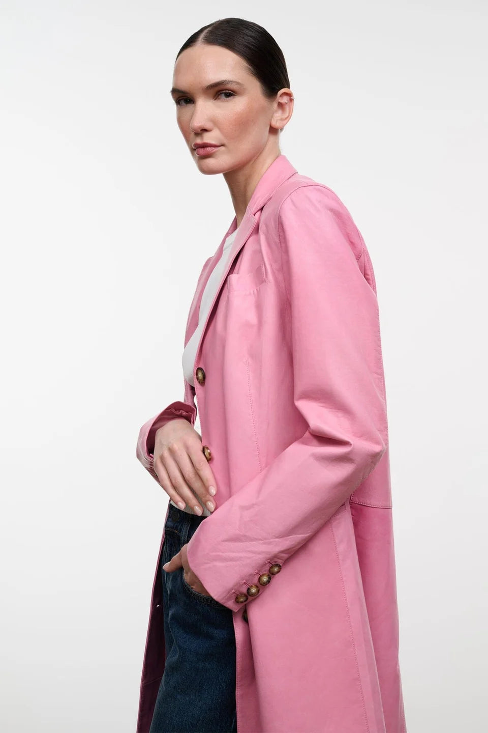 Wyatt Leather Coat in Wild Rose