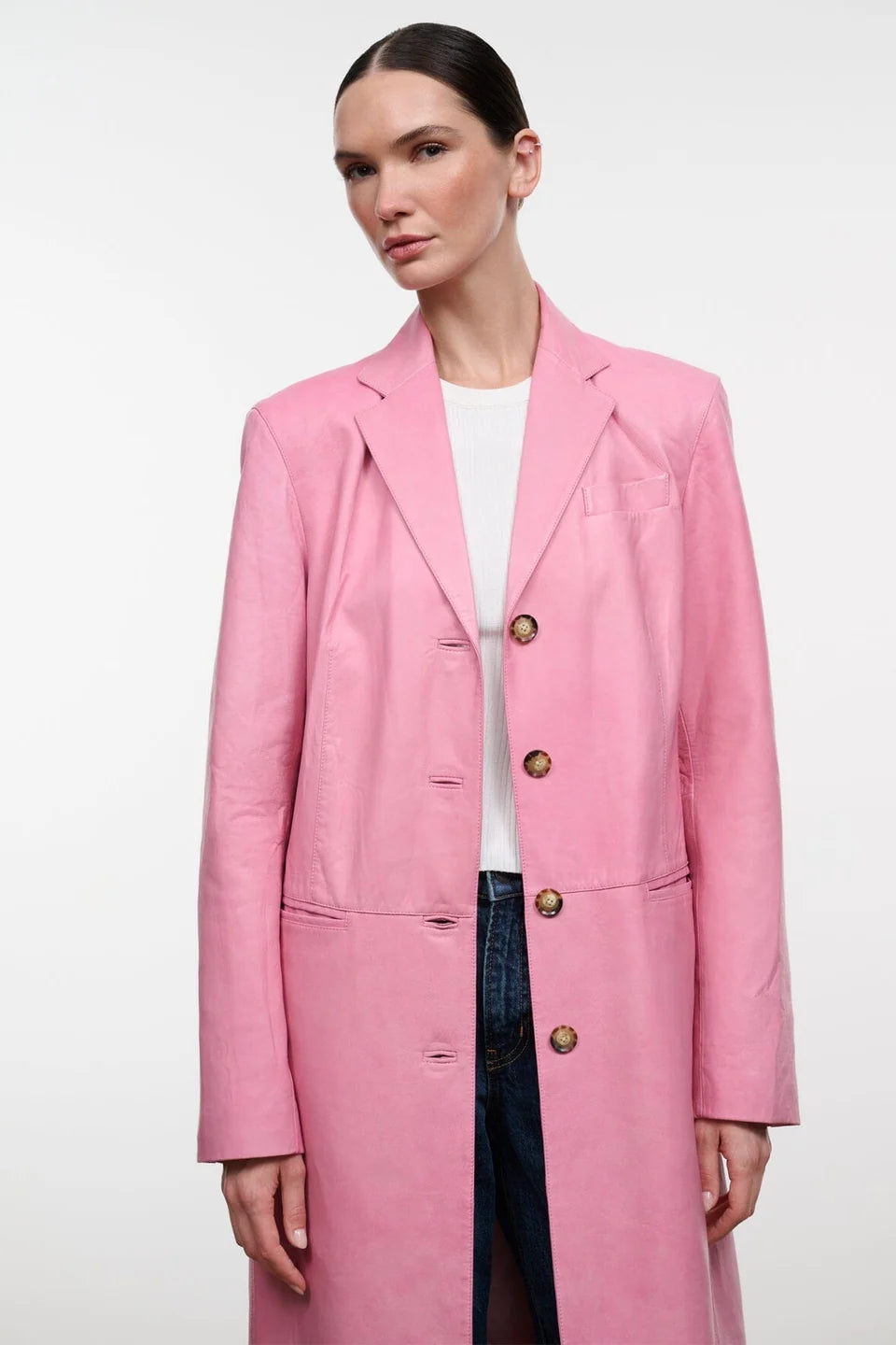 Wyatt Leather Coat in Wild Rose