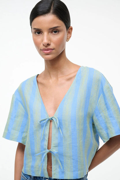 Ava Linen Top in Seaport Stripe