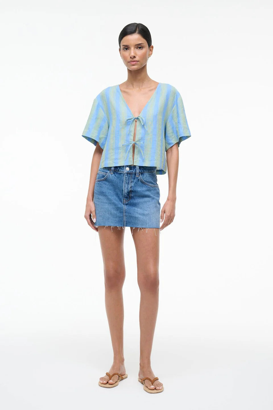 Ava Linen Top in Seaport Stripe