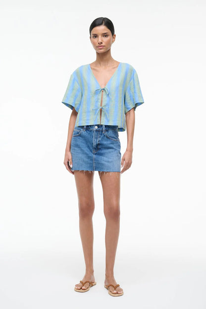 Ava Linen Top in Seaport Stripe