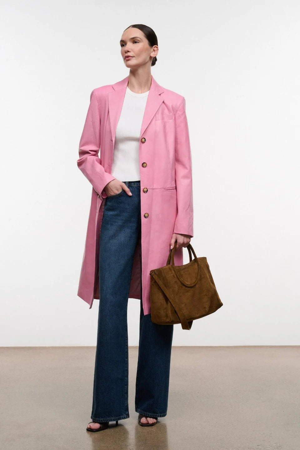 Wyatt Leather Coat in Wild Rose