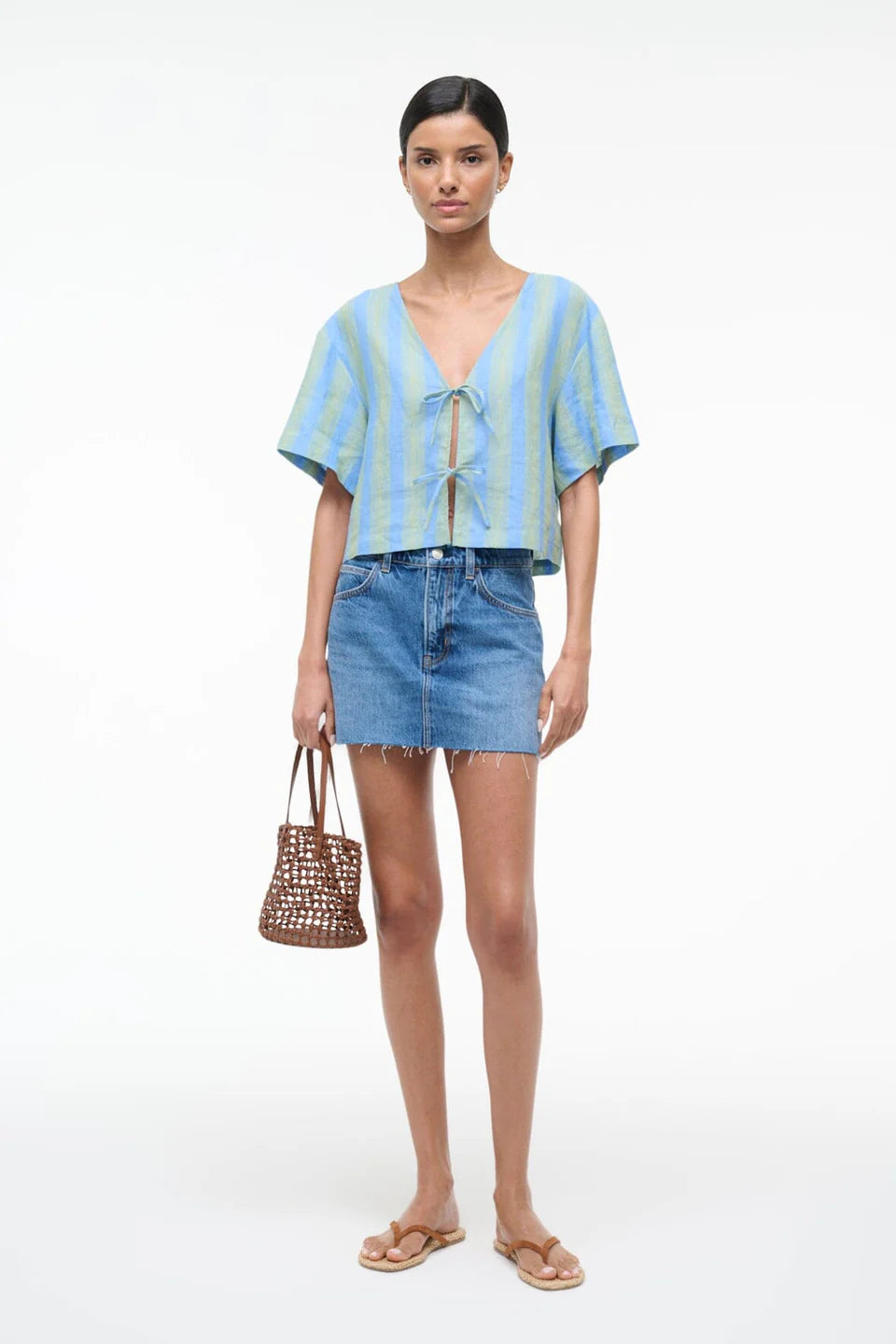 Ava Linen Top in Seaport Stripe