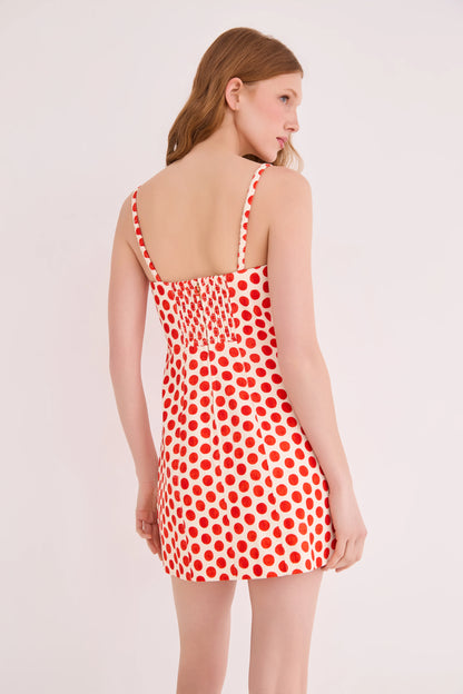 Claudine Mini Dress in Celeste Spot Red