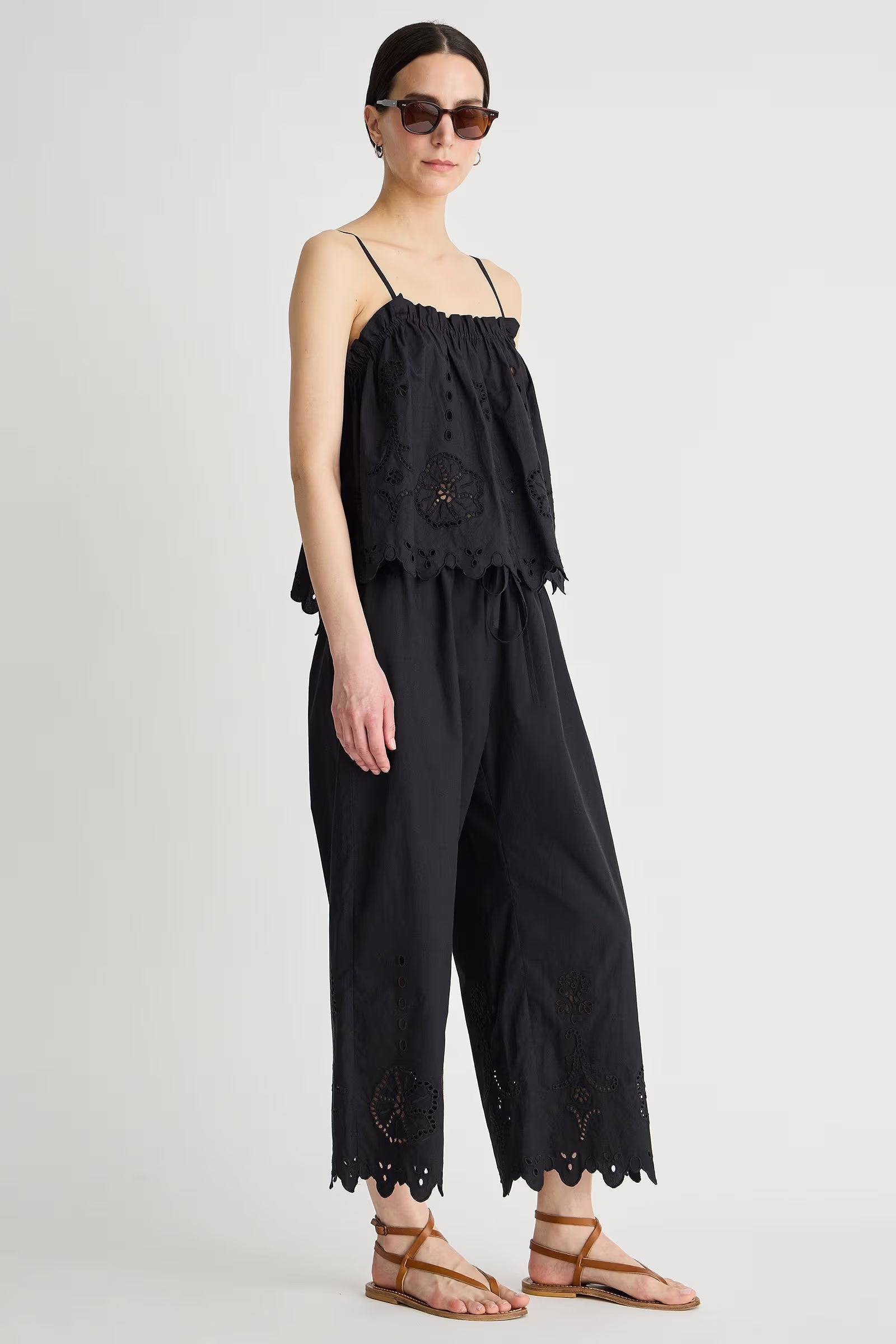 Embroidered Kari Pull On Pant in Black