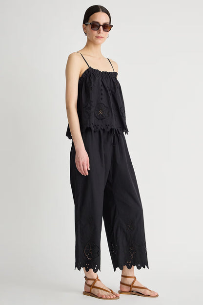 Embroidered Kari Pull On Pant in Black
