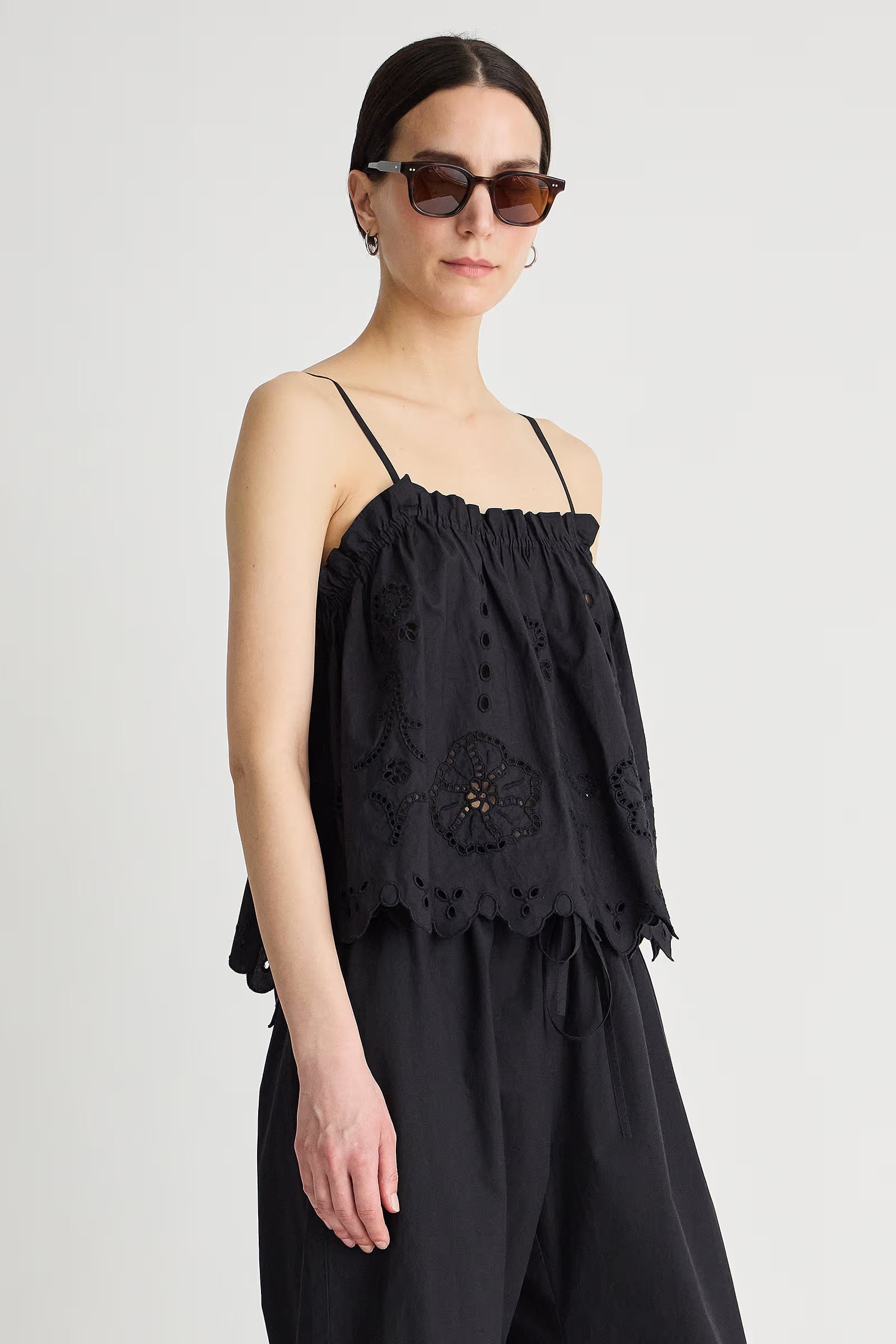 Embroidered Cami Top in Black