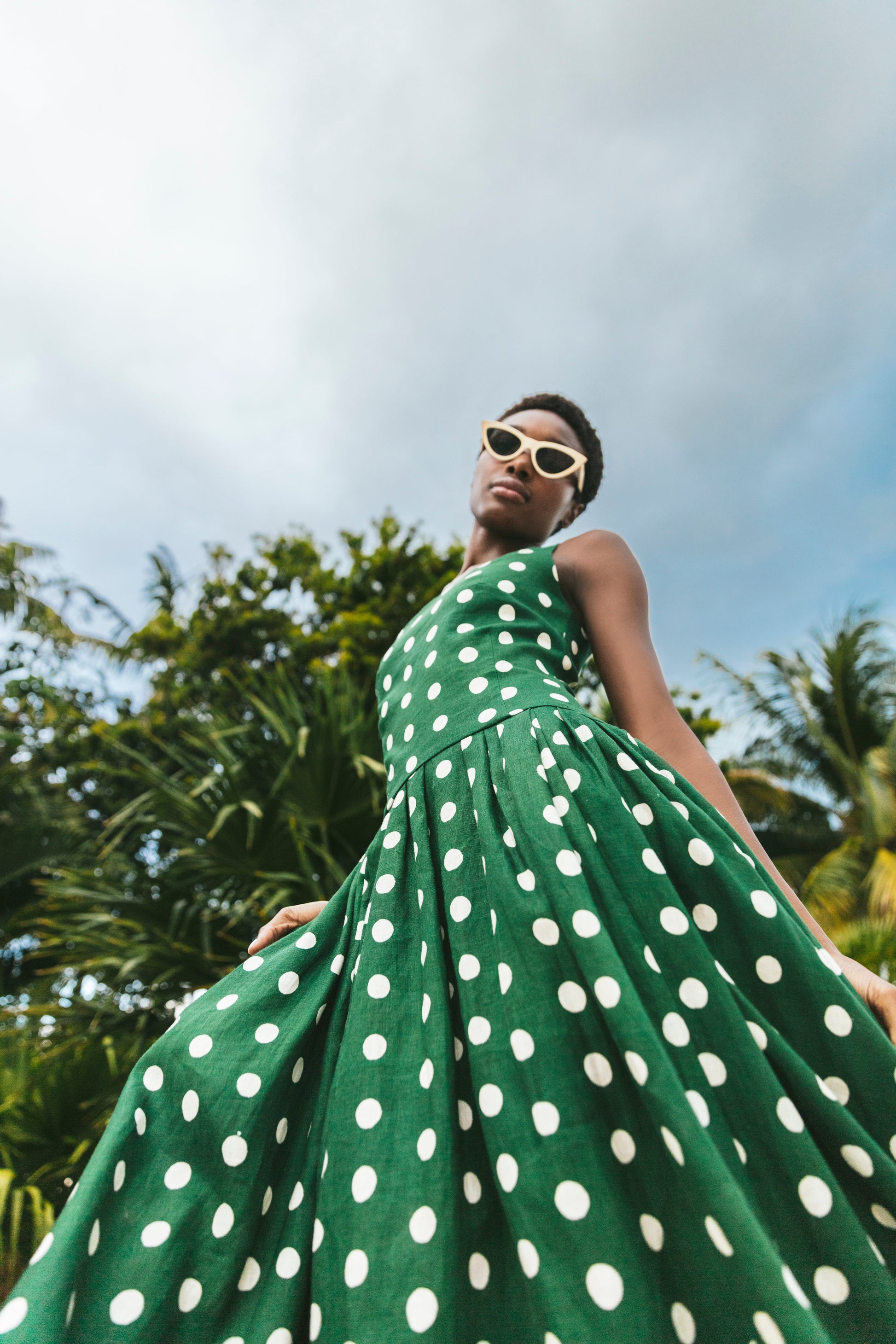 Regio Midi Dress in Polka Dot Green
