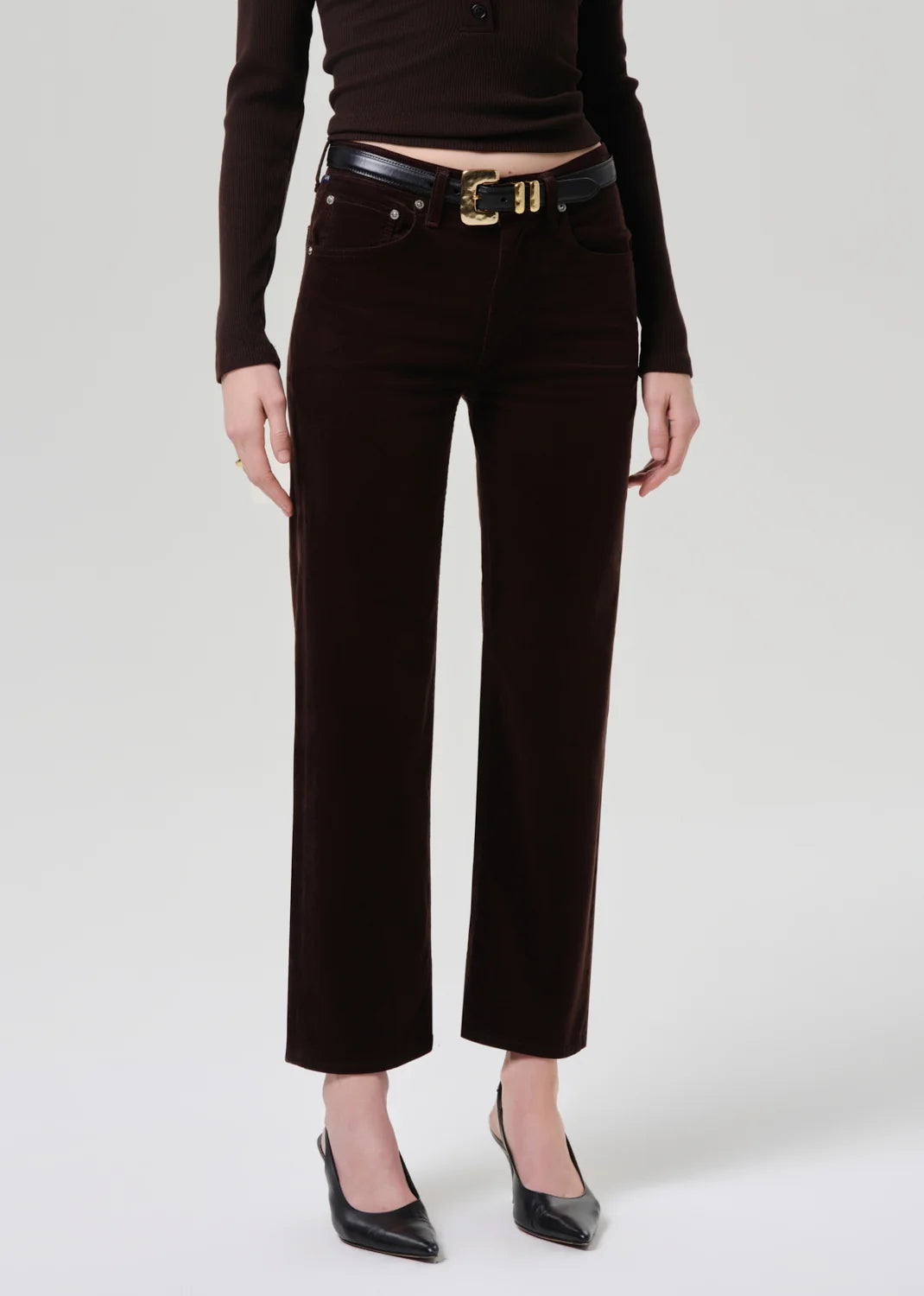 Palma Straight Long Stretch Corduroy in Barrister