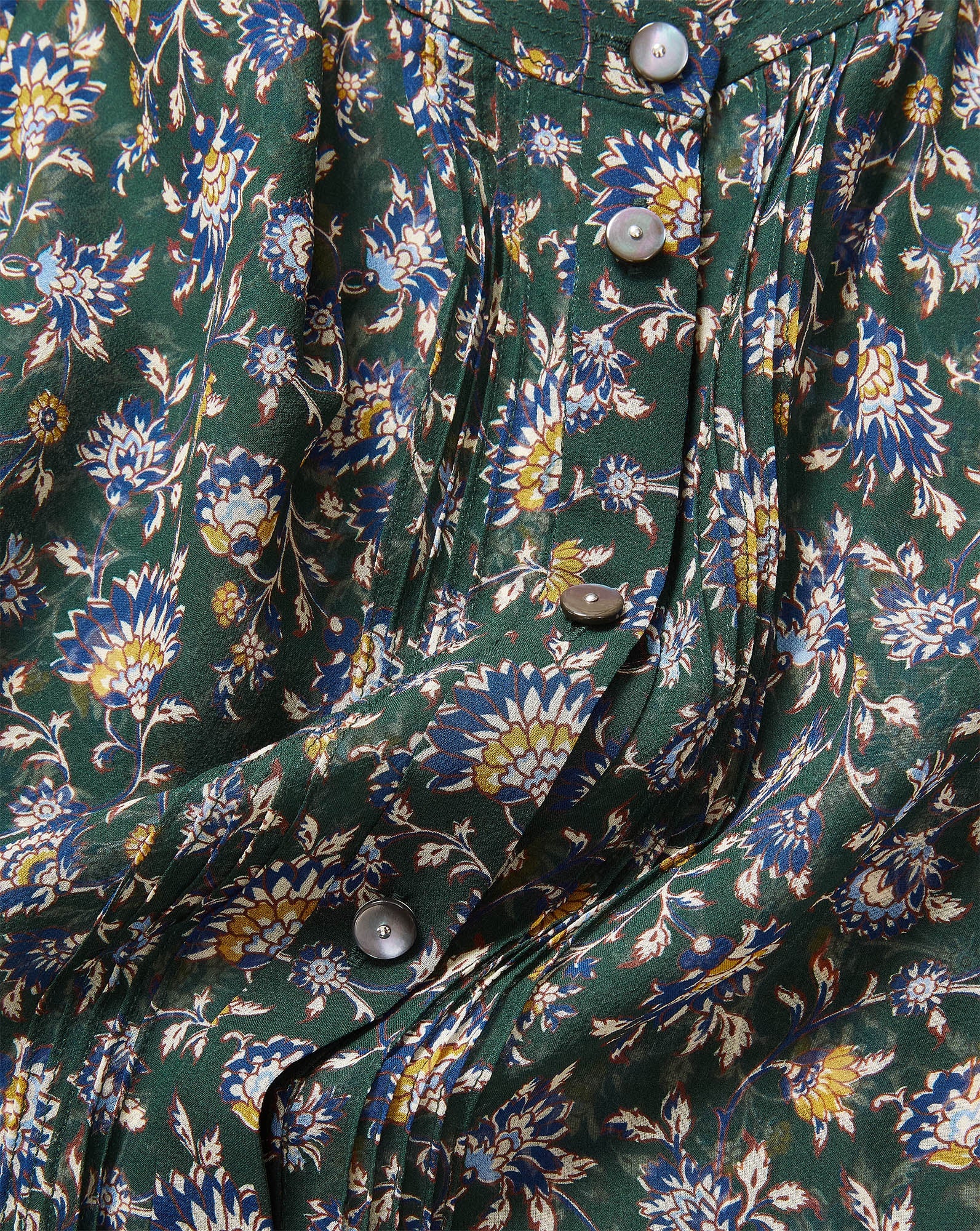 Lollie Floral Button-Down Blouse in Dark Hunter Green Multi