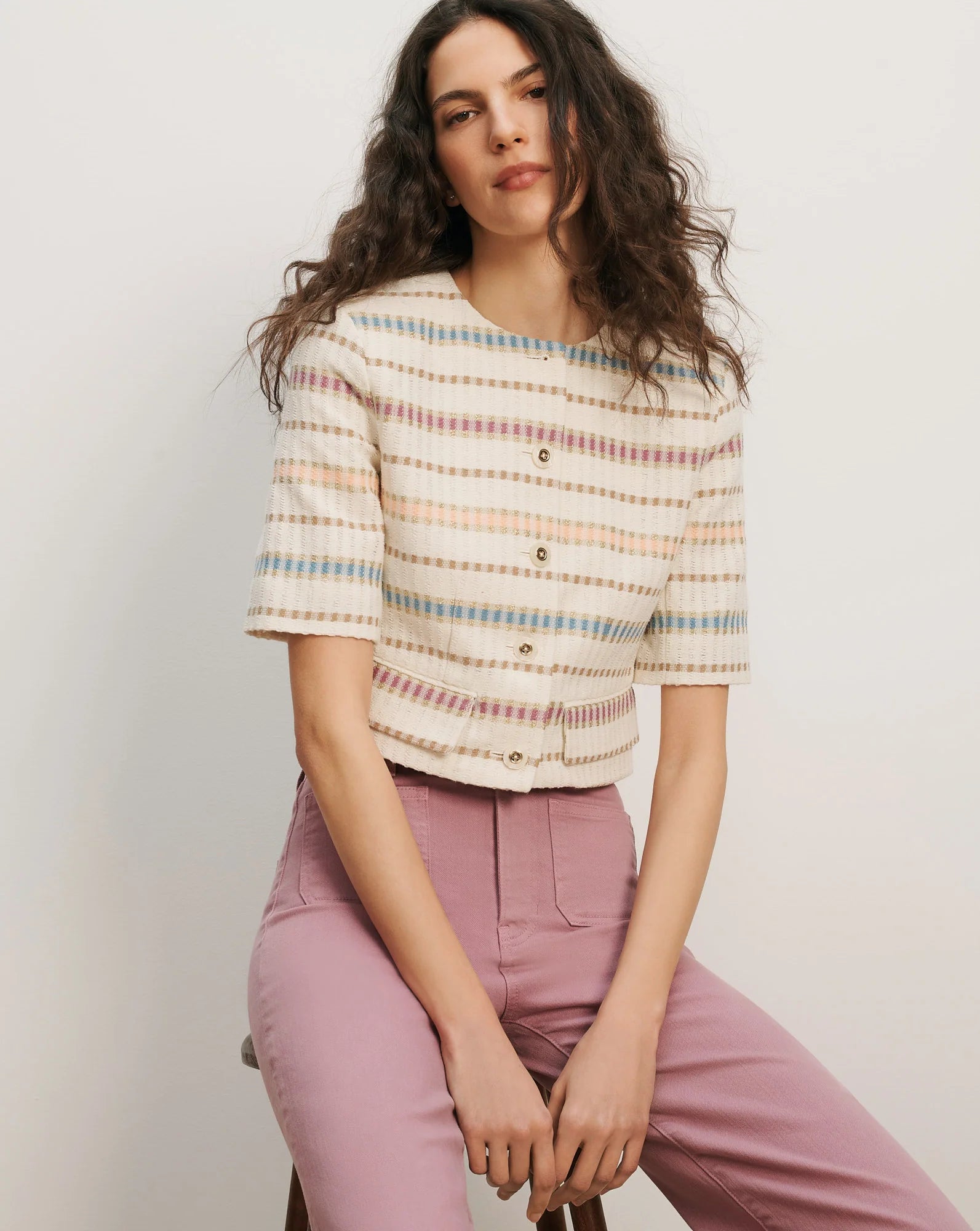 Orville Striped Jacket in Ecru Tweed
