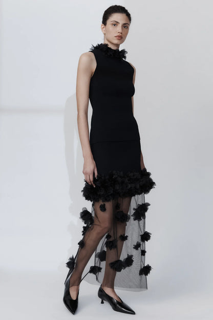 Fleura Knit Midi Dress in Black