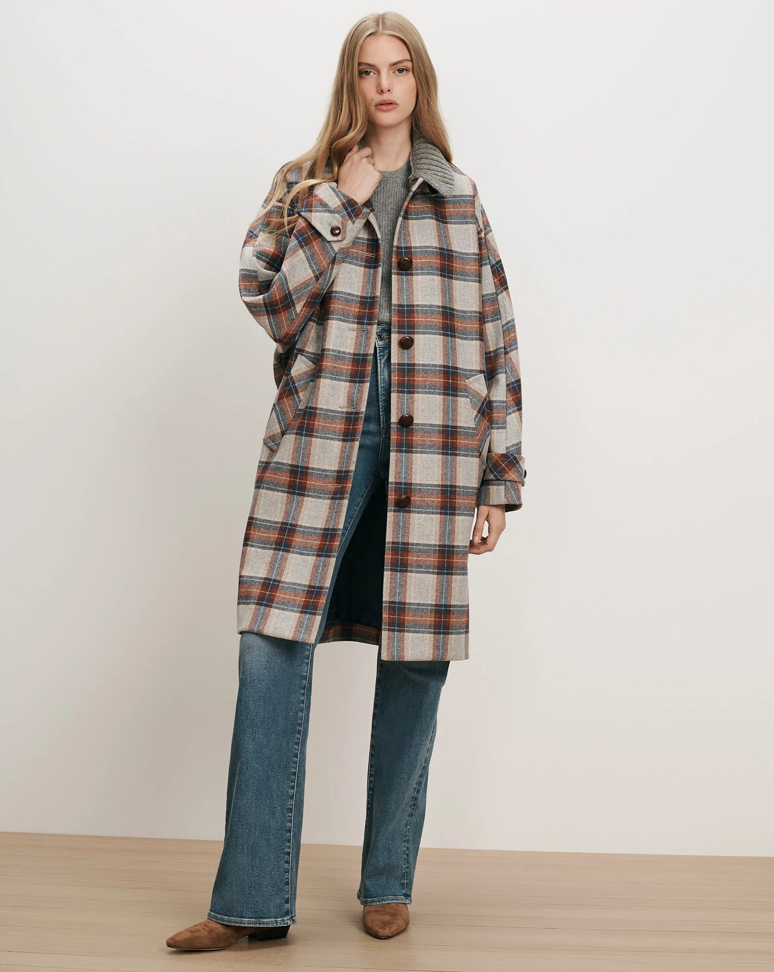 Laurent Removable-Collar Dickey Coat in Heather Grey Multi