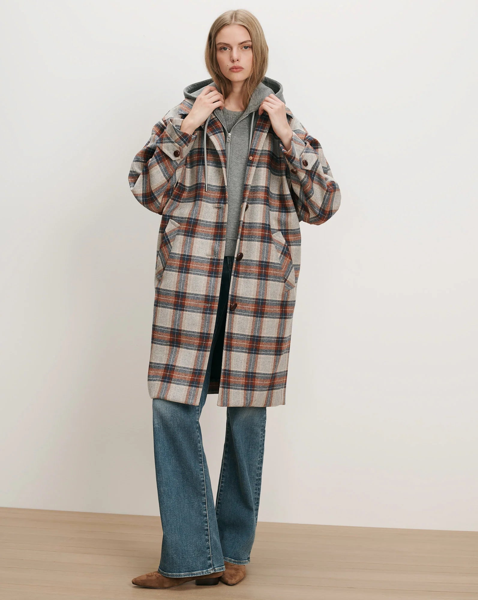 Laurent Removable-Collar Dickey Coat in Heather Grey Multi