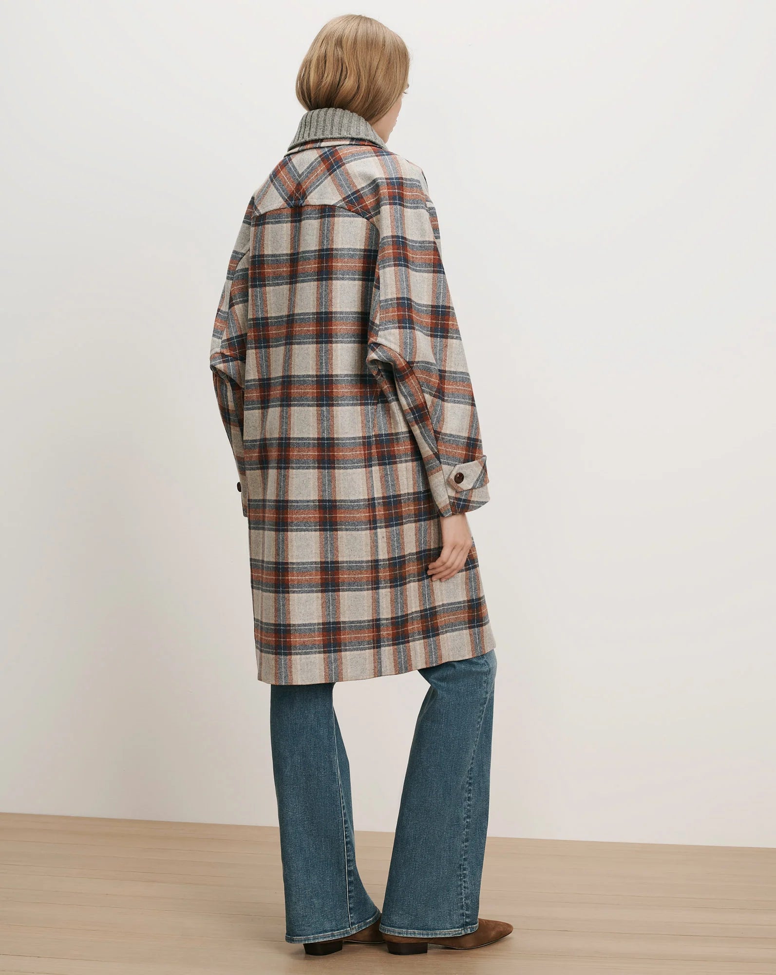 Laurent Removable-Collar Dickey Coat in Heather Grey Multi