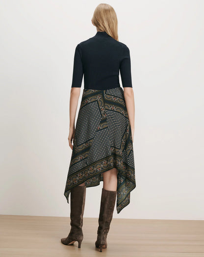 Hartley Asymmetric Midi Skirt in Heritage Navy Multi