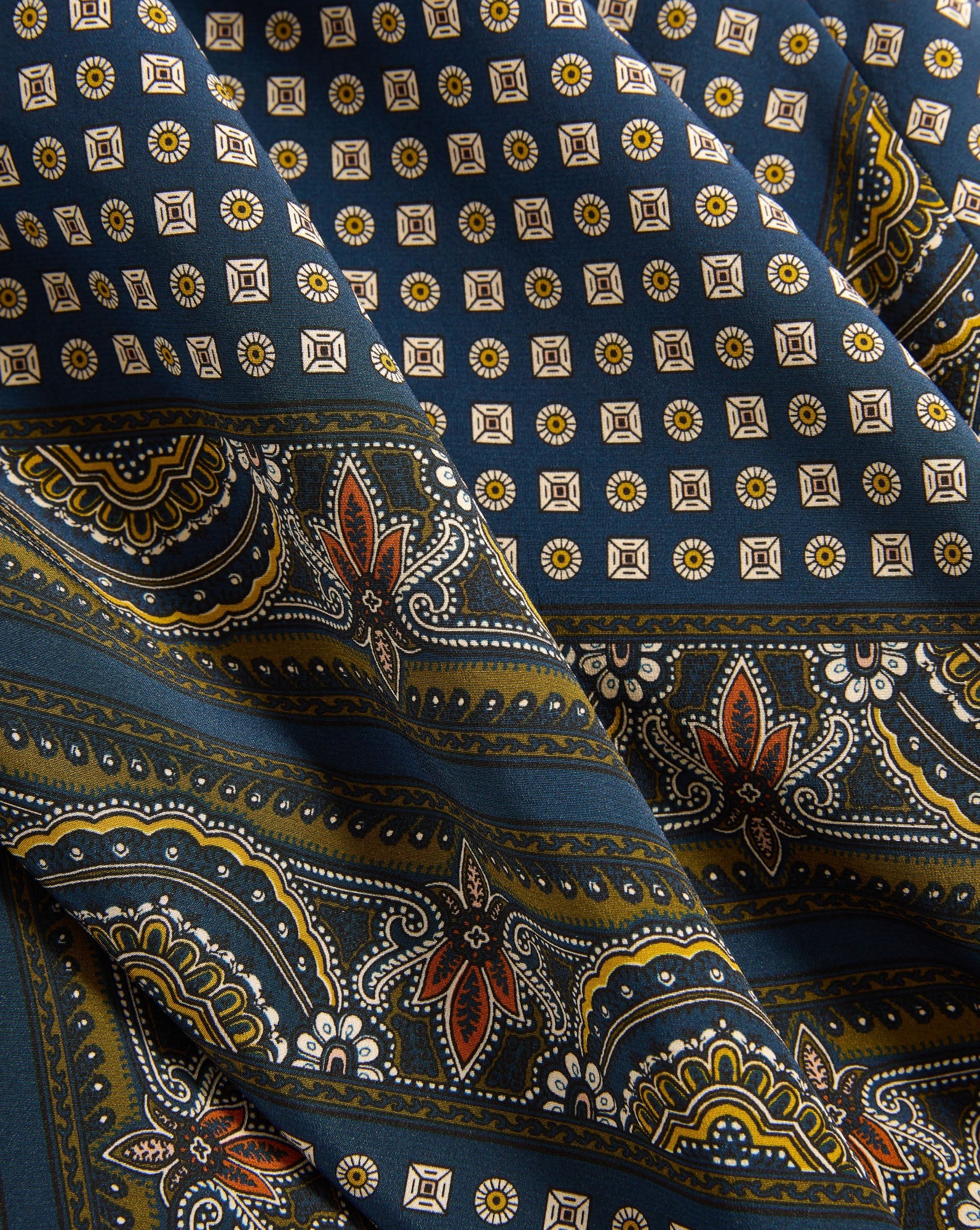 Hartley Asymmetric Midi Skirt in Heritage Navy Multi