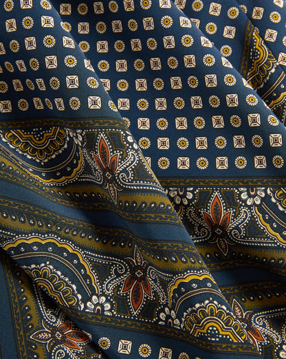 Hartley Asymmetric Midi Skirt in Heritage Navy Multi