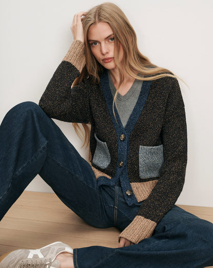 Josiane Color-Block Cardigan in Heritage Navy Multi