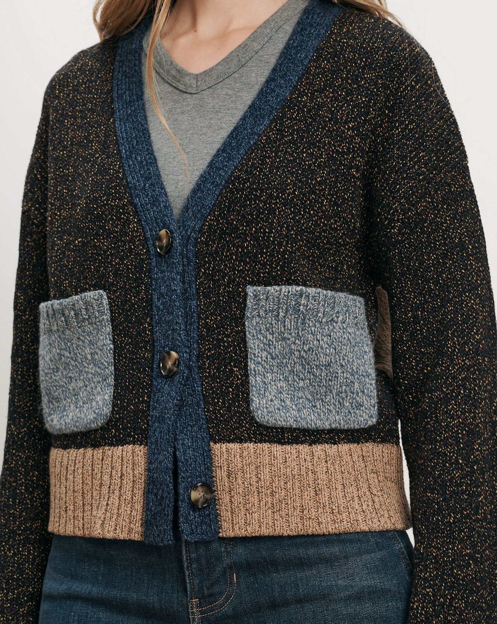 Josiane Color-Block Cardigan in Heritage Navy Multi