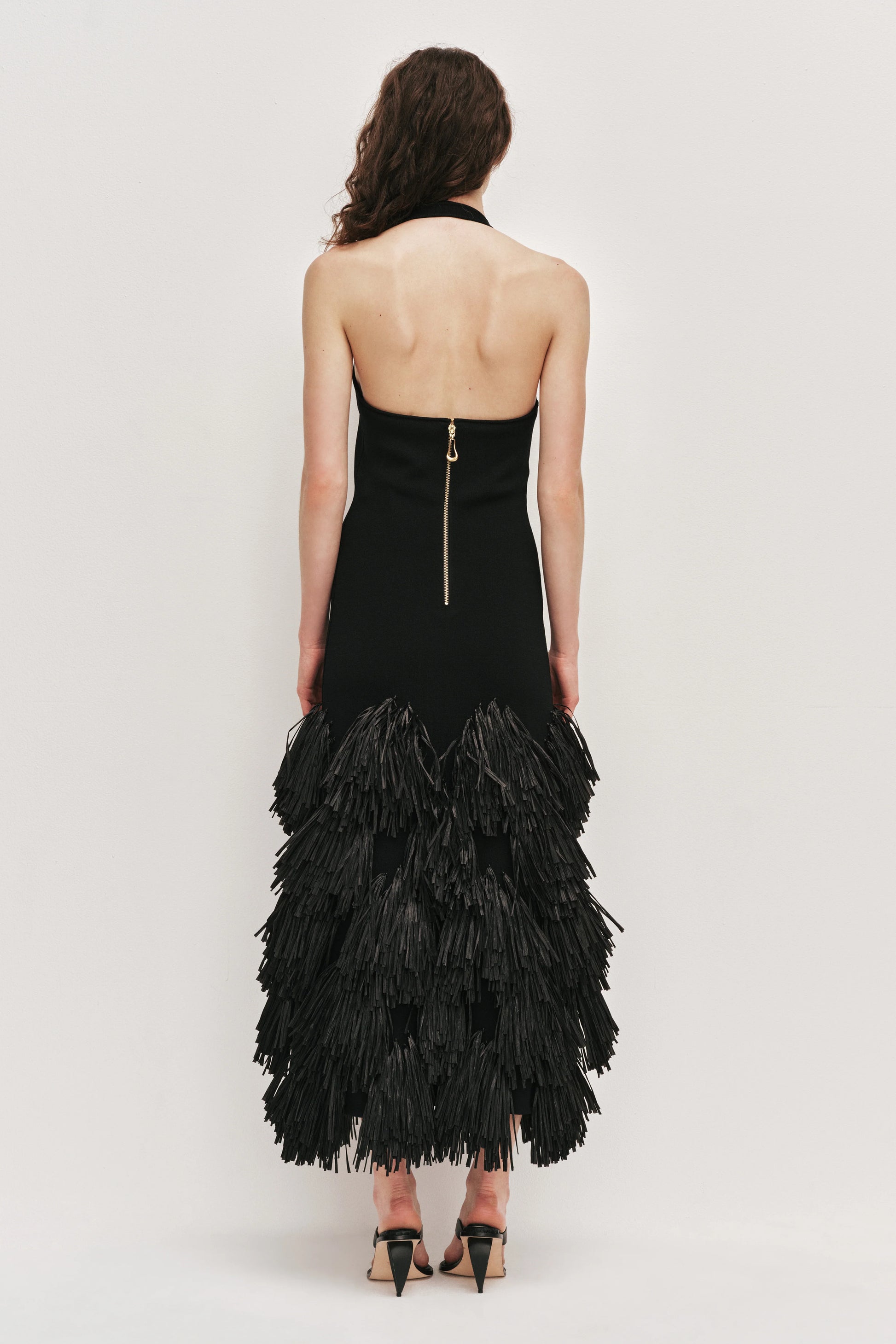 Aje Elva Raffia Knit Midi Dress in Black