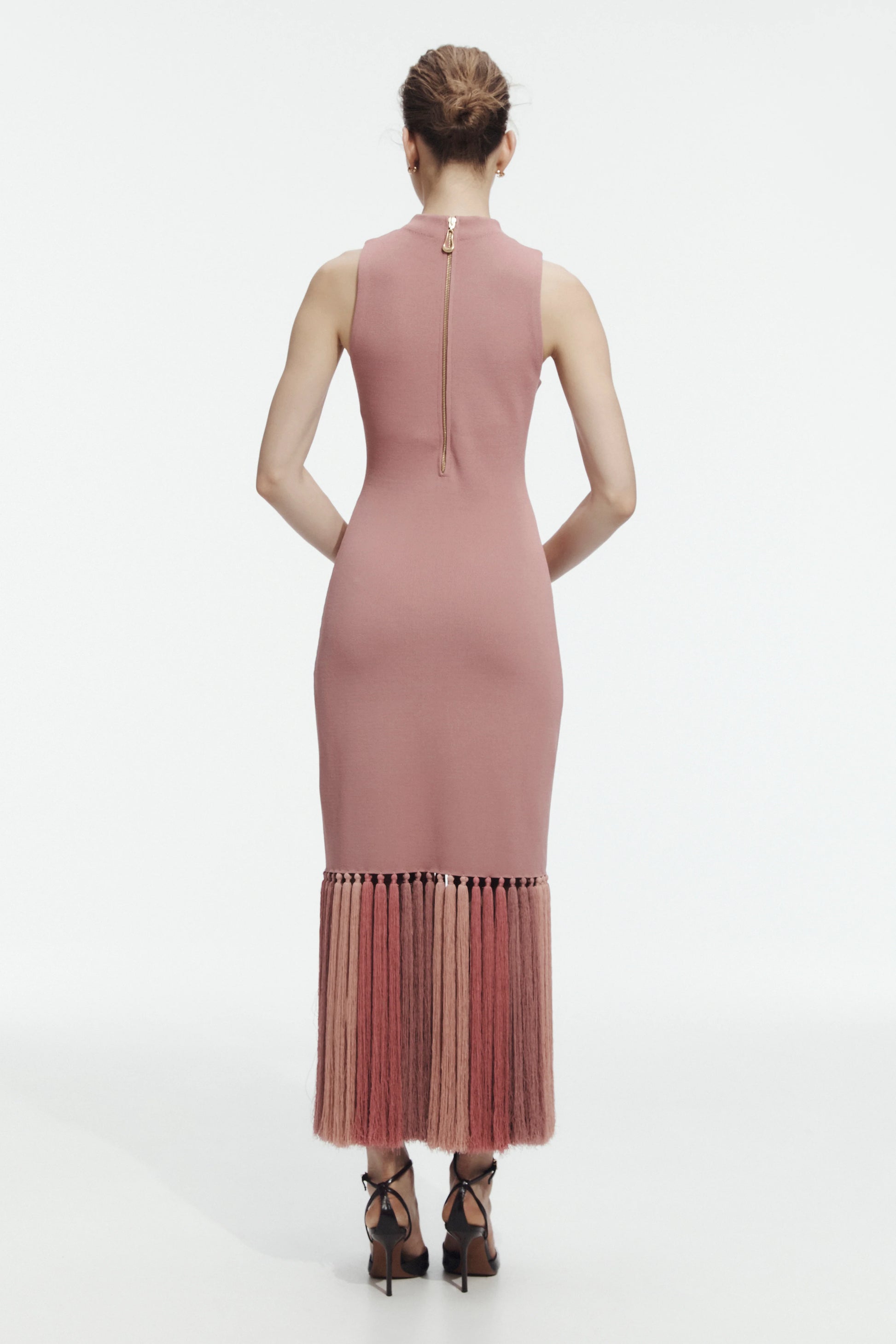 Sofina Knit Tassel Midi Dress in Dusty Rose
