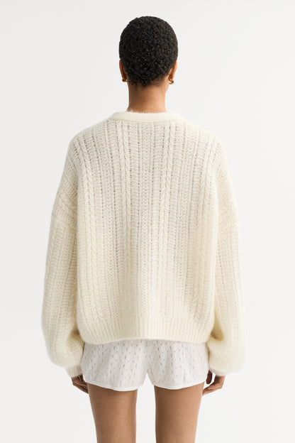 Silk Knit Cardigan in Feather White