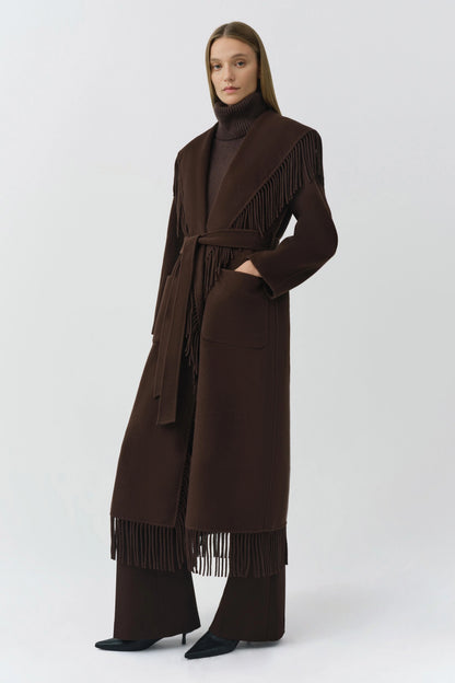 Carrie Fringe Coat in Chocolate