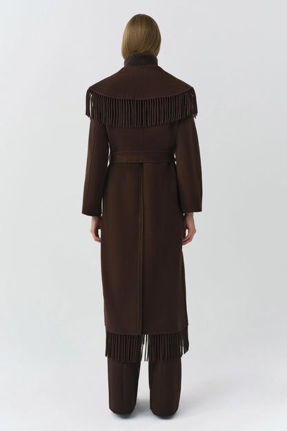 Carrie Fringe Coat in Chocolate