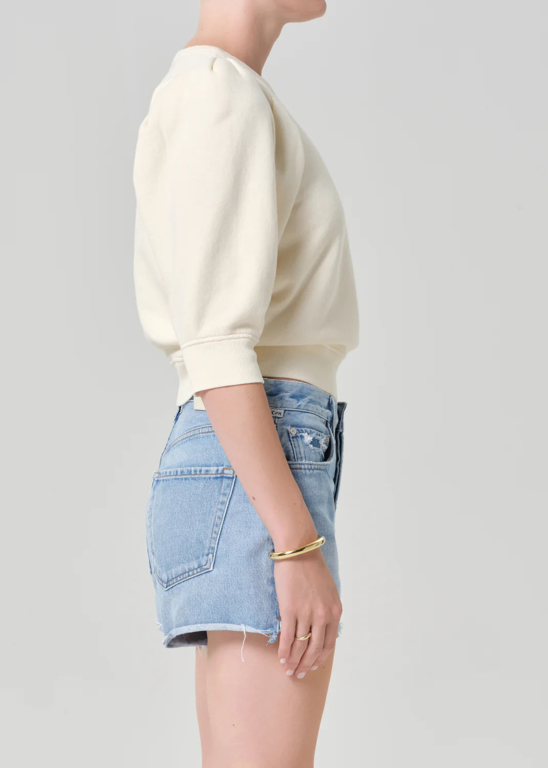 Pleated Short Sleeve Crew In Cream