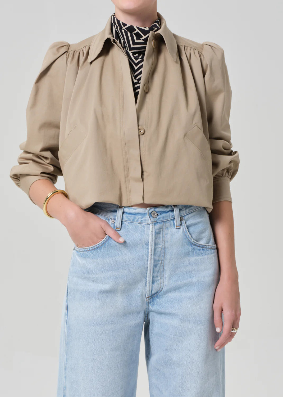 Everly Shirred Cropped Jacket in Catalina