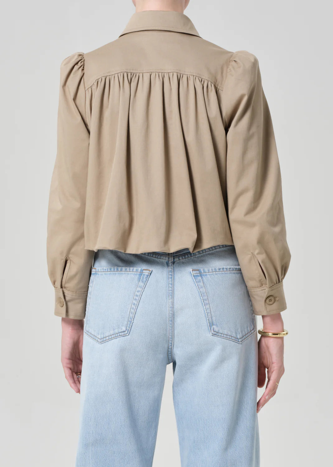 Everly Shirred Cropped Jacket in Catalina