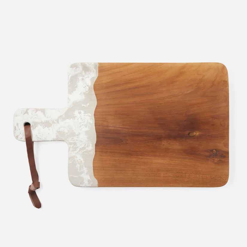 Serving Board in White Resin/Natural Teak