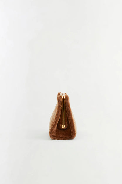 Solange Shearling Clutch in Caramel