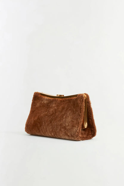 Solange Shearling Clutch in Caramel