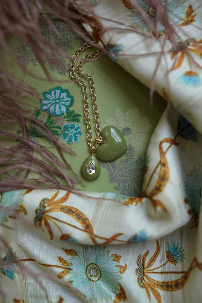 Sage Enamel Teardrop Bezel Charm