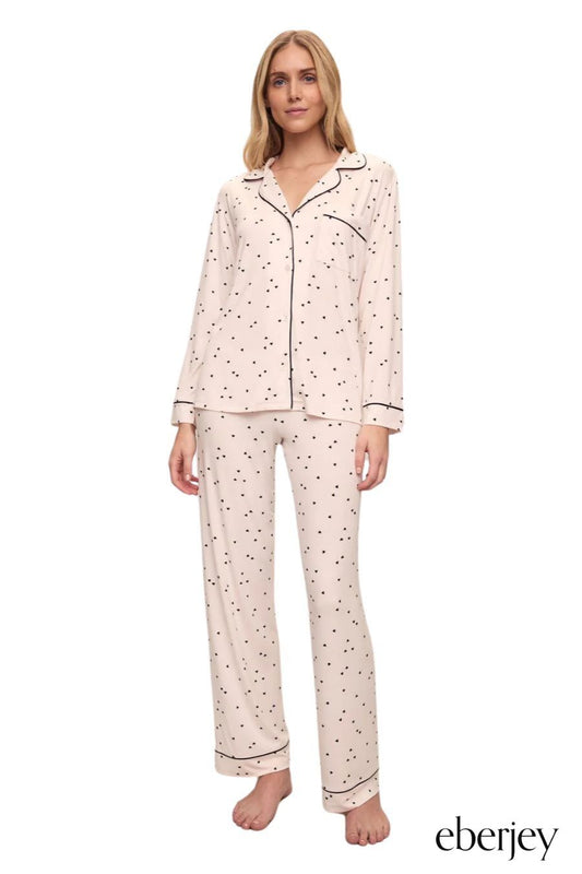 Gisele Printed Long PJ Set in Sorbet Pink/Black