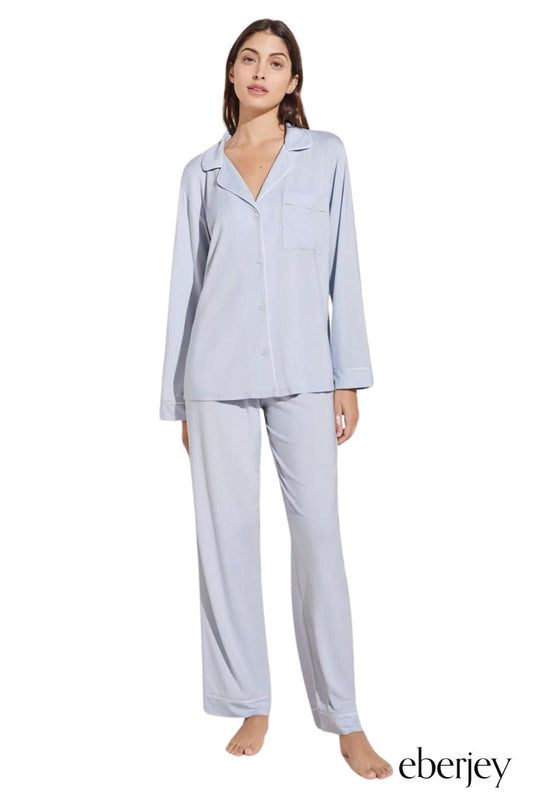 Gisele Long PJ Set in Ice Blue/Ivory