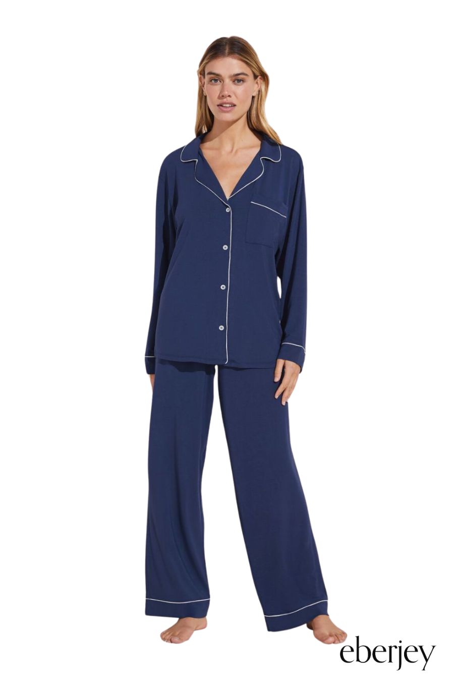 Gisele Long PJ Set in Navy/Ivory