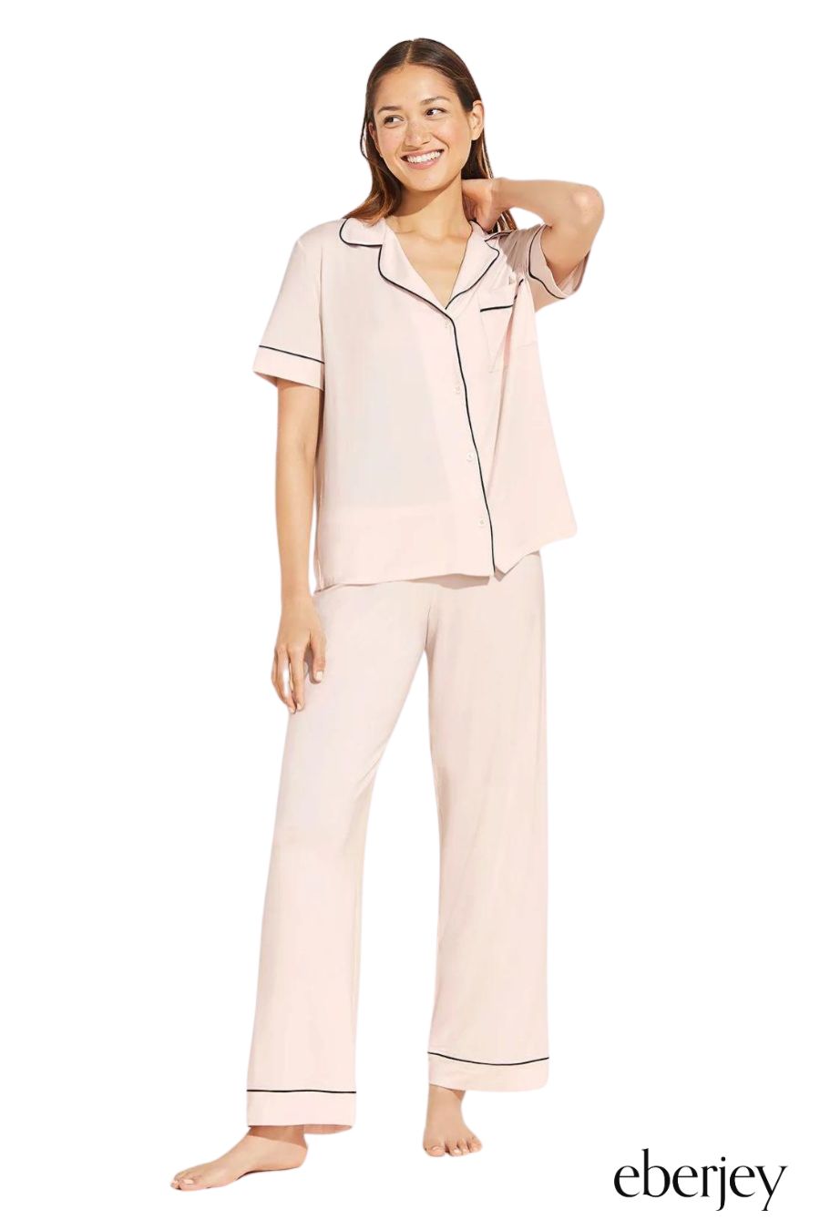 Gisele Short Sleeve PJ Set in Sorbet Pink/Black