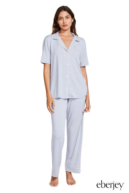 Gisele Short Sleeve PJ Set in Ice Blue/Ivory