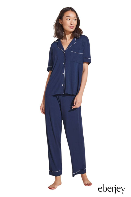 Gisele Short Sleeve PJ Set in Navy/Ivory