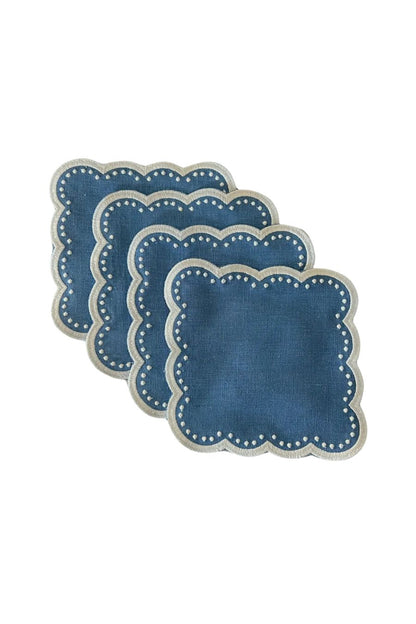 Scalloped Cocktail Napkins Dark Blue, Set of 4