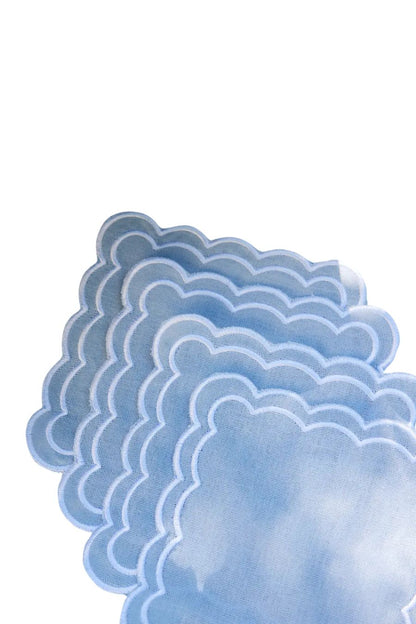 Scalloped Cocktail Napkins Lt. Blue, Set of 4