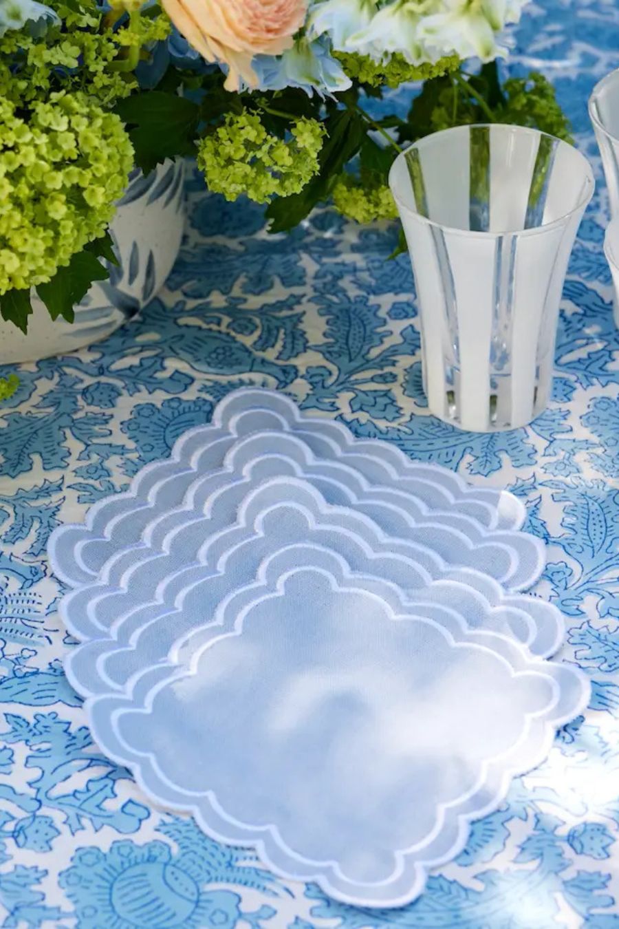 Scalloped Cocktail Napkins Lt. Blue, Set of 4