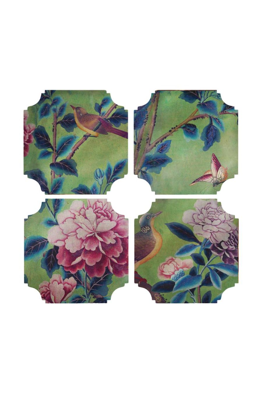Green Chinoiserie Coasters | Set of Four