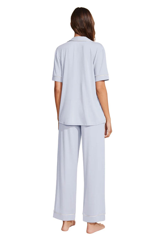 Gisele Short Sleeve PJ Set in Ice Blue/Ivory