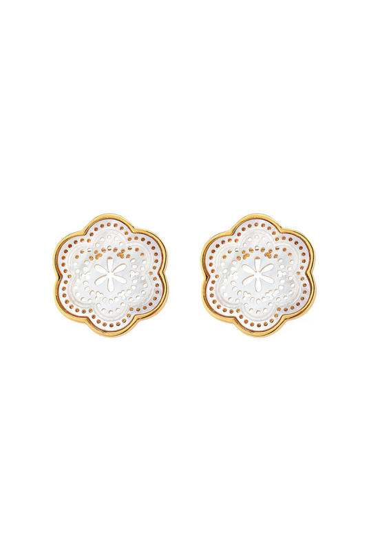 Asha Tamarin Stud, oversized mother of pearl stud earring with 14k gold-dipped finish