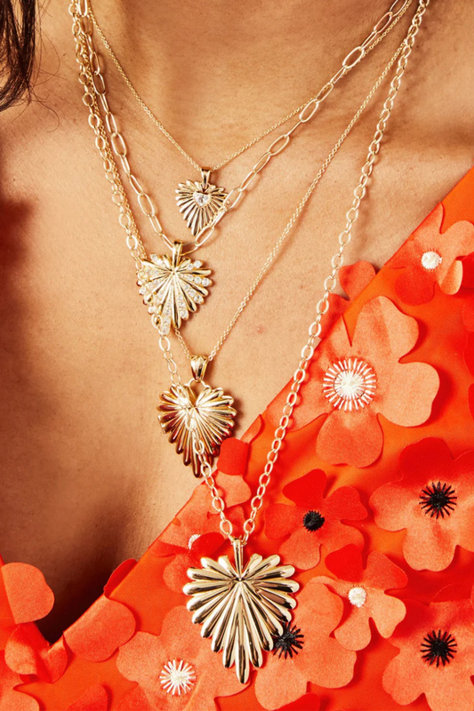 Jane Win LOVE Petite Embellished Full-Heart Pendant, white topaz heart pendant on a rolo chain