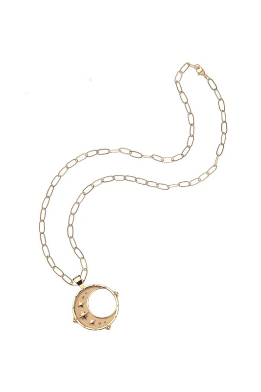 Jane Win FOREVER Moon and Back Pendant Coin Necklace, crescent moon and stars coin pendant